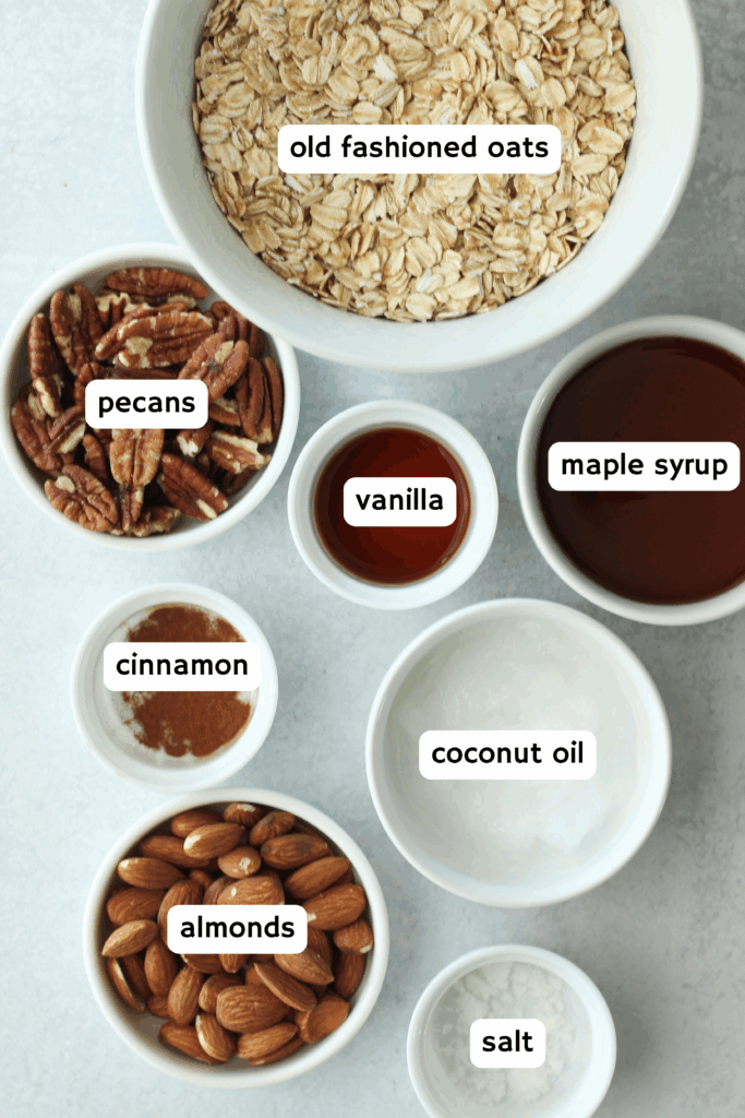 All of the ingredients needed to make this granola.