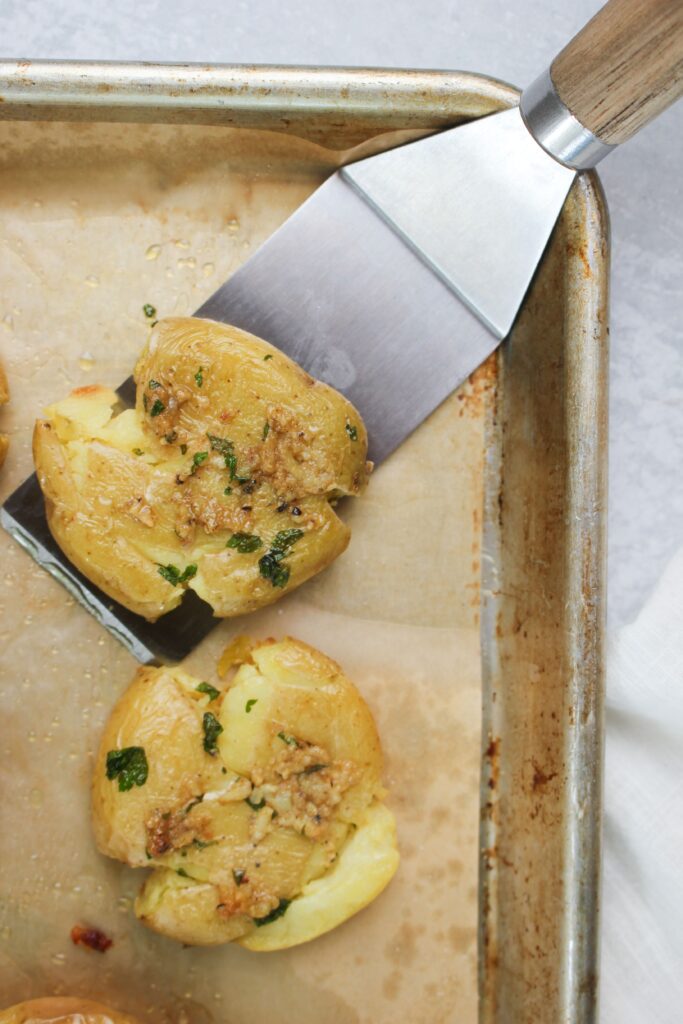 Serving a potato straight off of the pan.