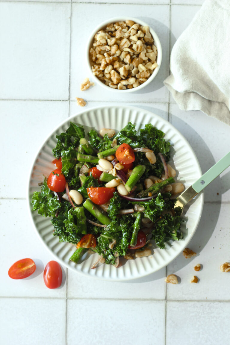 Asparagus Kale Salad with Balsamic Vinaigrette (vegan)