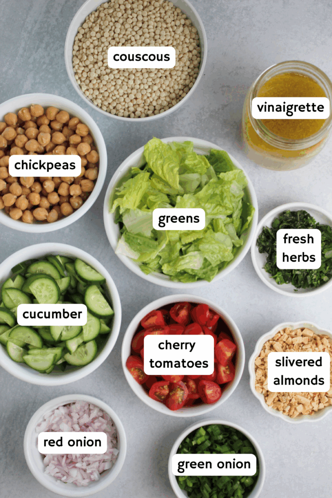 All of the ingredients needed to make this salad.