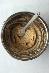 The wet ingredients have been mixed into the dry.