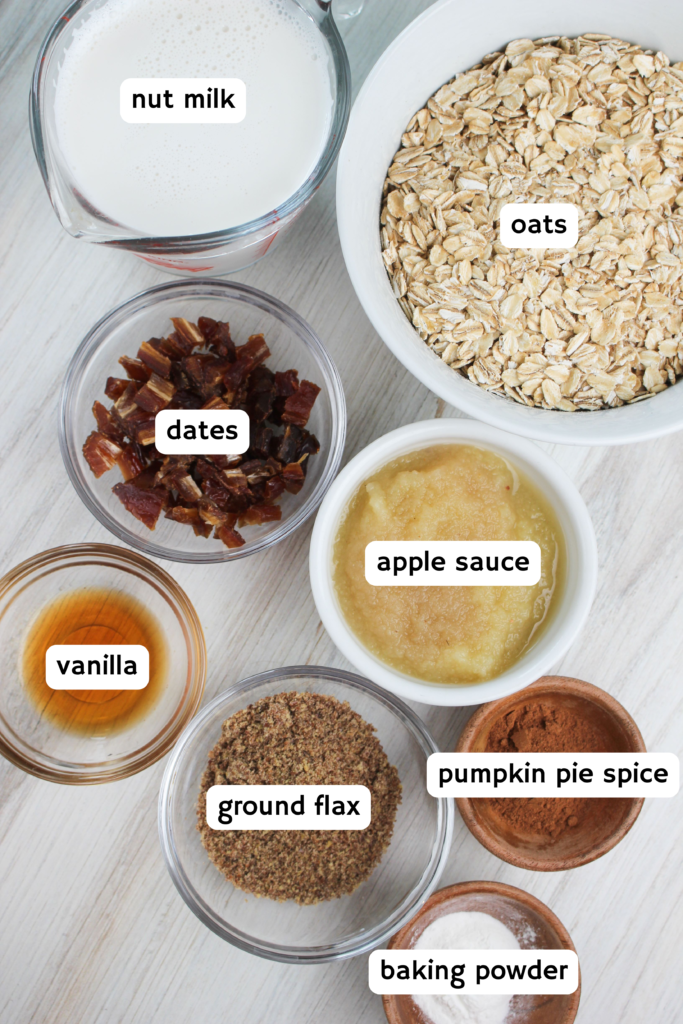 All of the ingredients needed to make the oatmeal bake.