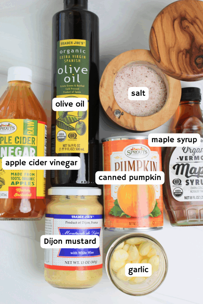 All of the ingredients needed to make this vinaigrette.