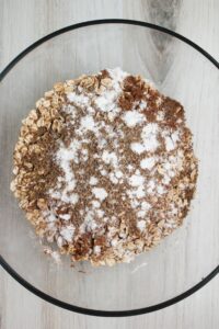 The dry ingredients in a clear bowl.