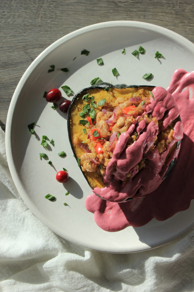 Stuffed Acorn Squash plated.