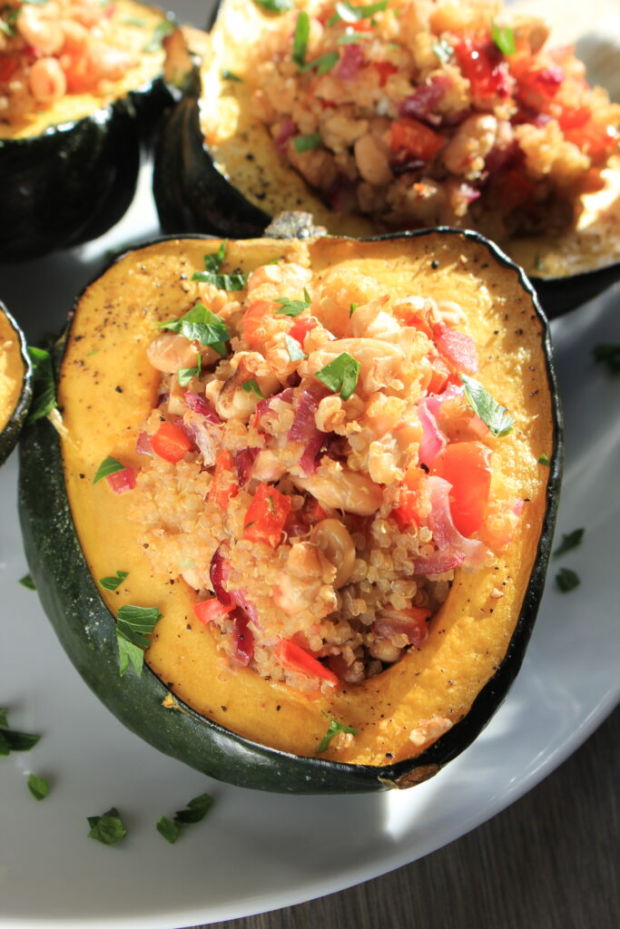 Stuffed Acorn Squash is plated.