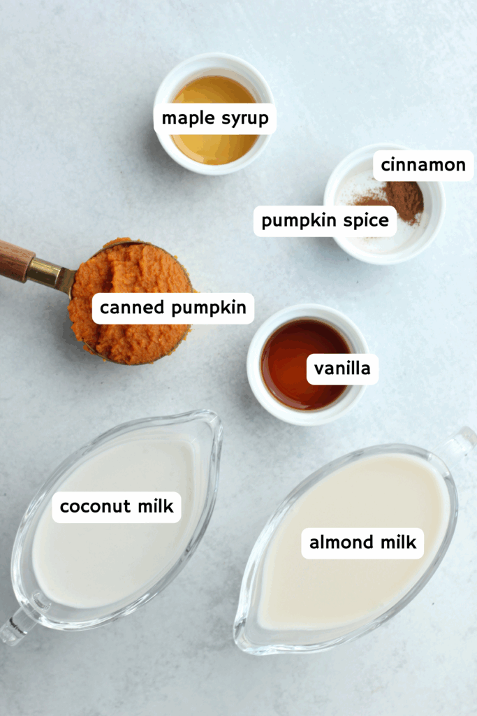 All of the ingredients needed to make this creamer.