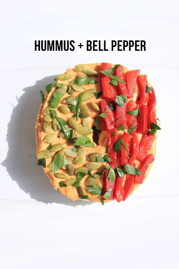Hummus and roasted bell pepper bagel recipe (vegan)