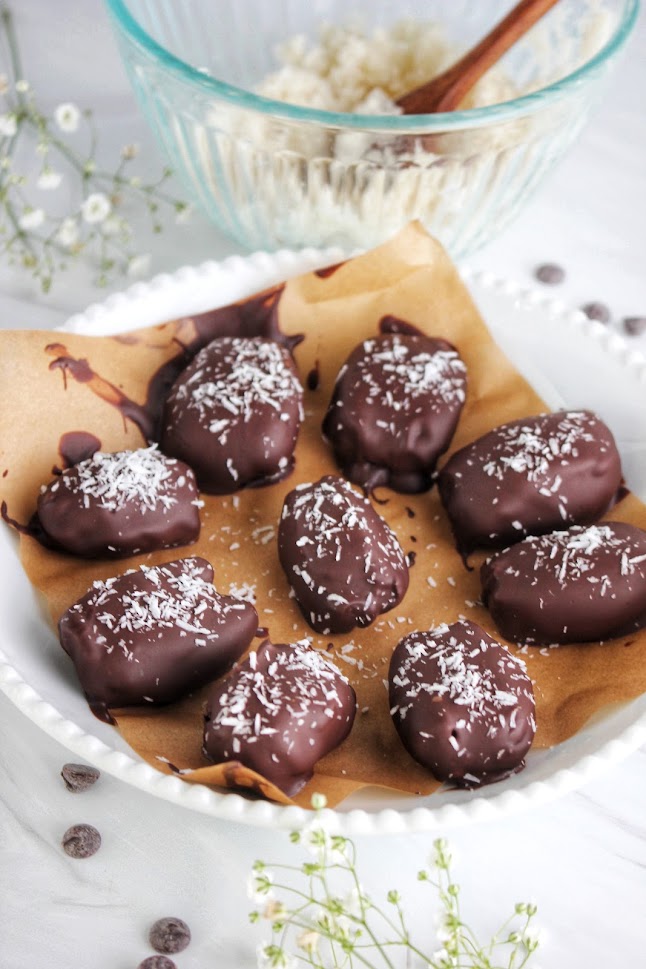 Coconut Cream Stuffed Dates Dipped in Chocolate Recipe