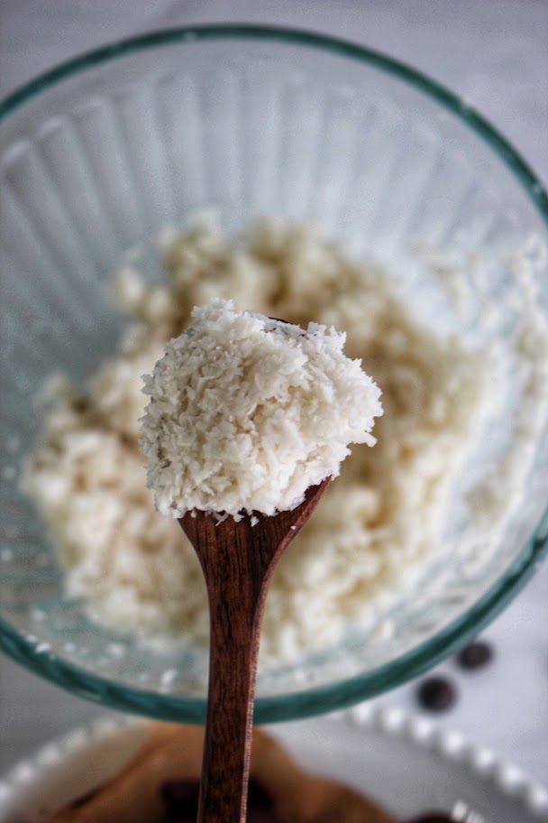 A scoop of the coconut cream mixture.