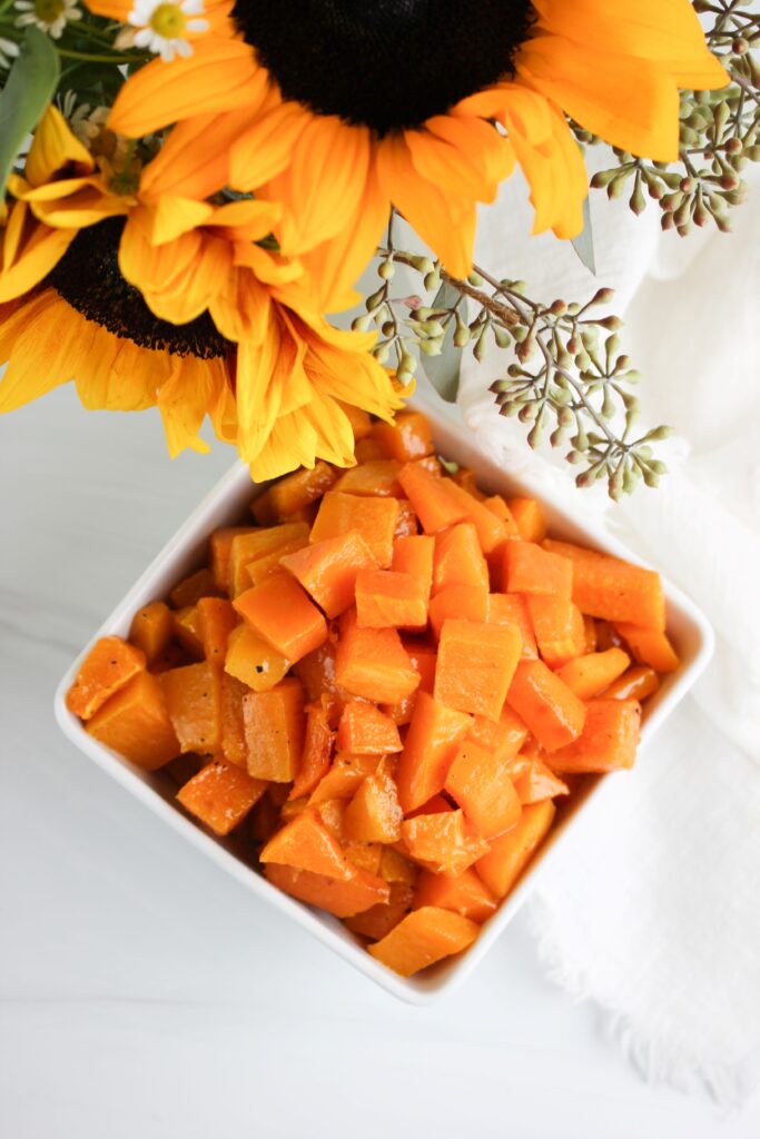 A bowl of the roasted butternut squash.