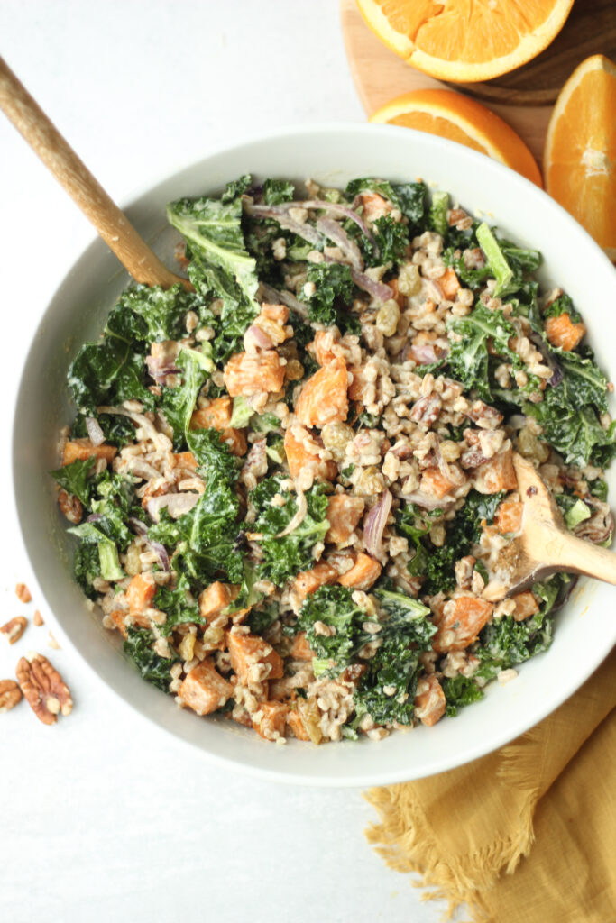 The salad has been tossed in the dressing and is ready to serve.