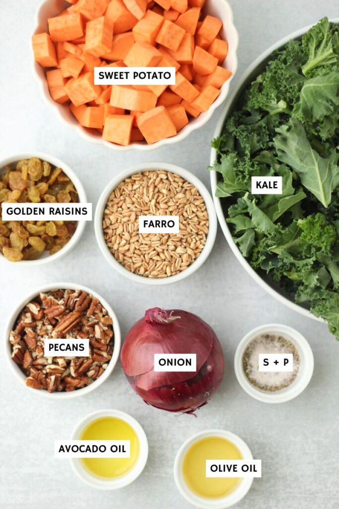 All of the ingredients needed to make this salad.