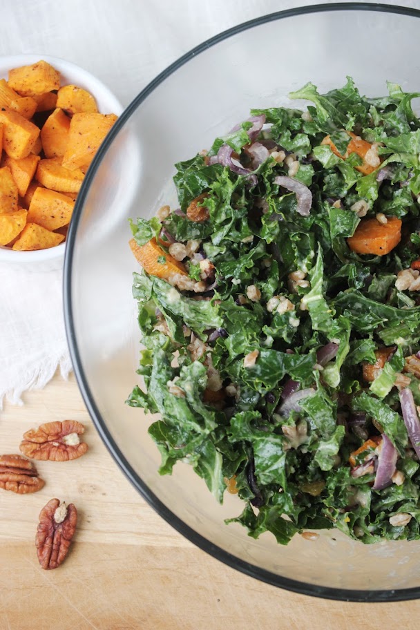 Just tossed the kale and sweet potato salad in the dressing.