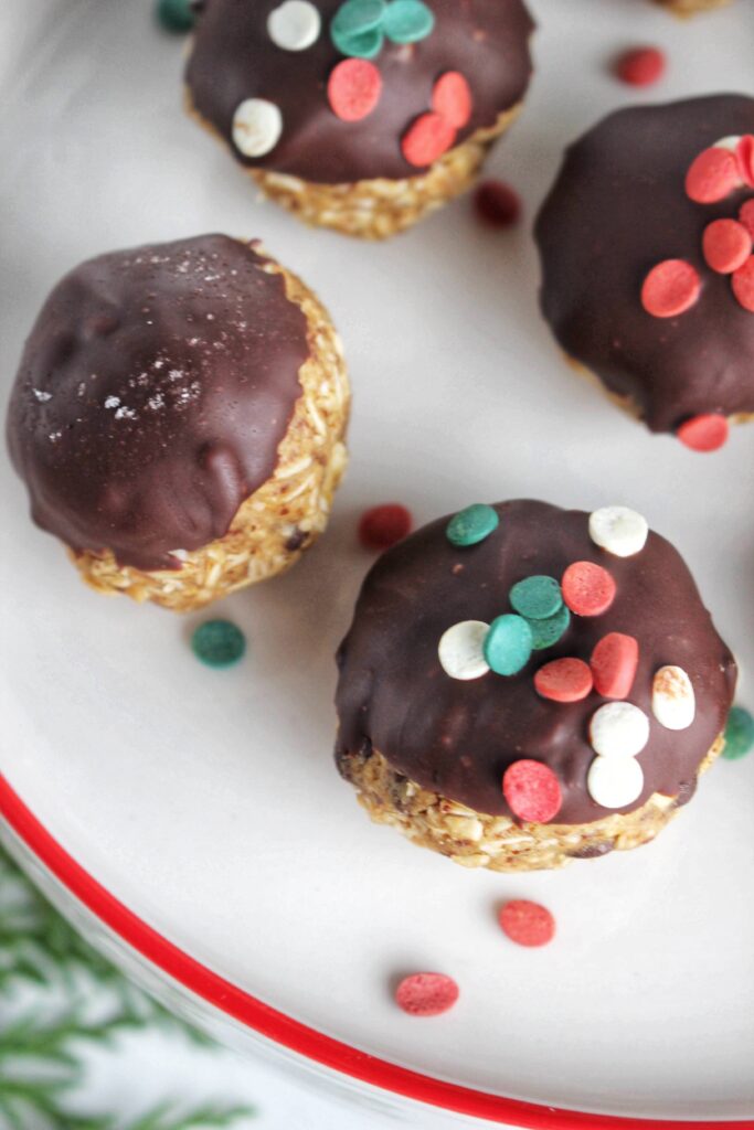 Peanut Butter Oatmeal Power Balls Dipped in Chocolate