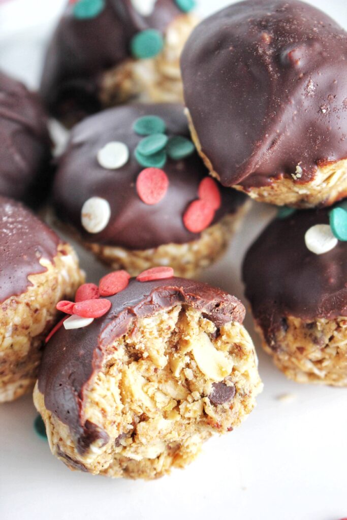 Peanut Butter Oatmeal Power Balls Dipped in Chocolate