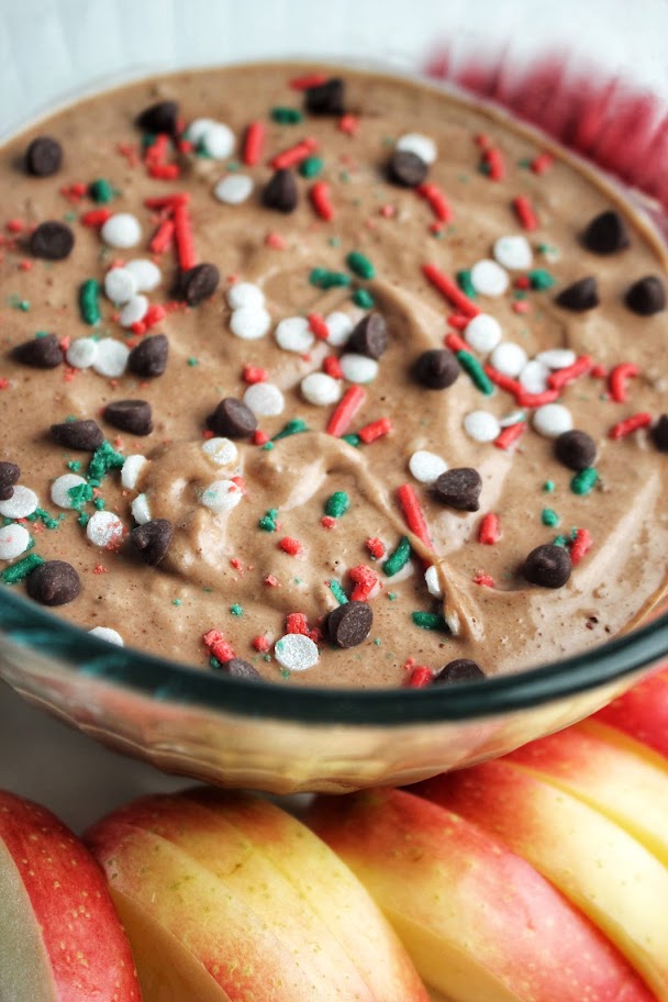 The best high-protein chocolate fruit dip (vegan) up close picture.