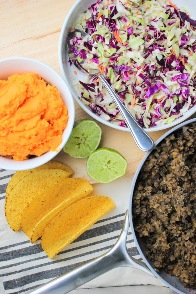 Vegan layered lentil tacos