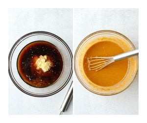 The dressing has been mixed in a small glass bowl.