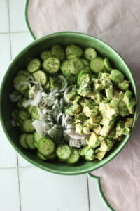 All of the dry ingredients have been added to a large bowl.
