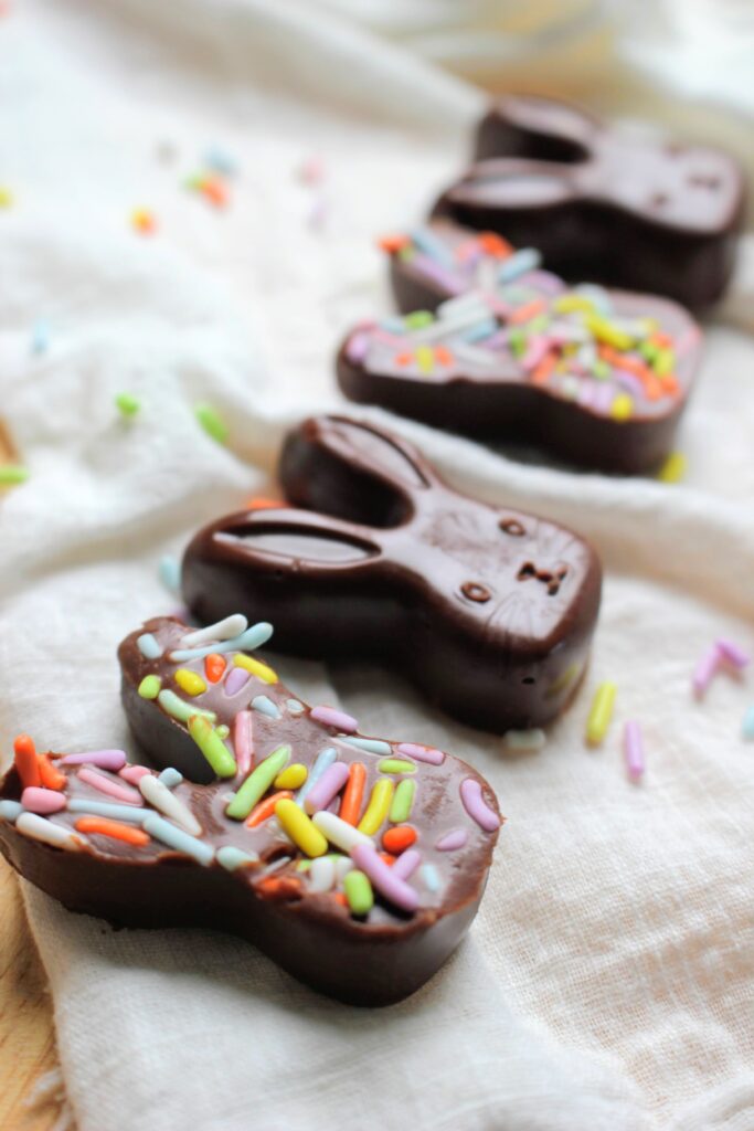 Homemade Peanut Butter Chocolates laid out in a line.