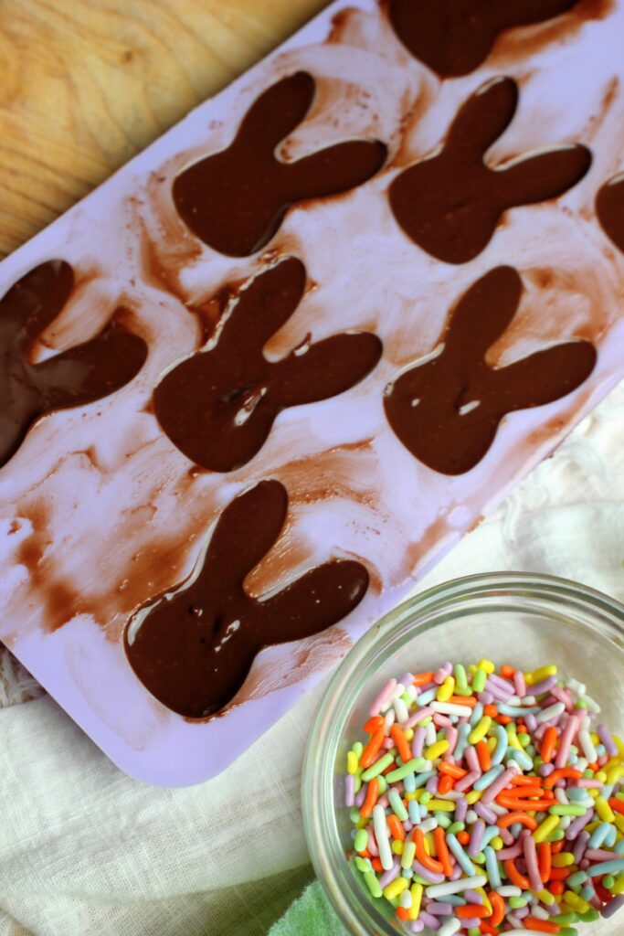 The chocolate has been poured into the molds and is ready for the fridge.