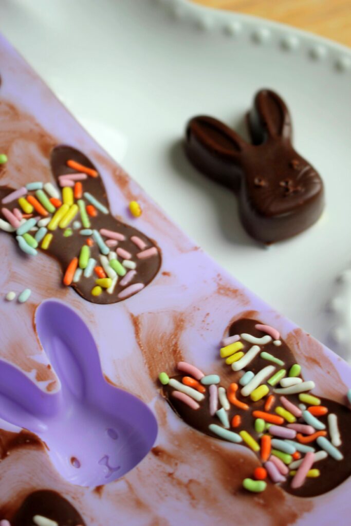 The chocolate is in the mold and ready to pop out.