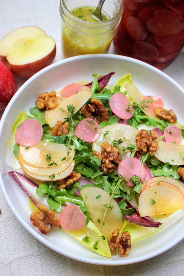 Crunchy and Sweet: Apple Endive Salad with Maple Candied Walnuts and Sage Vinaigrette