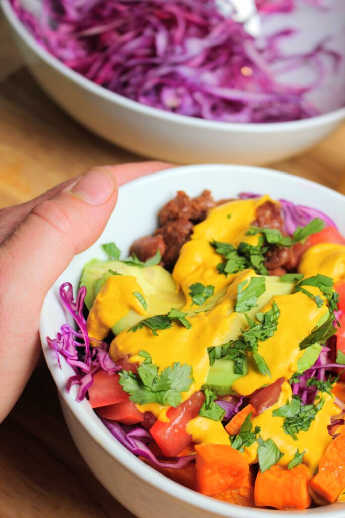 This plant based sweet potato bowl is so satisfying! 