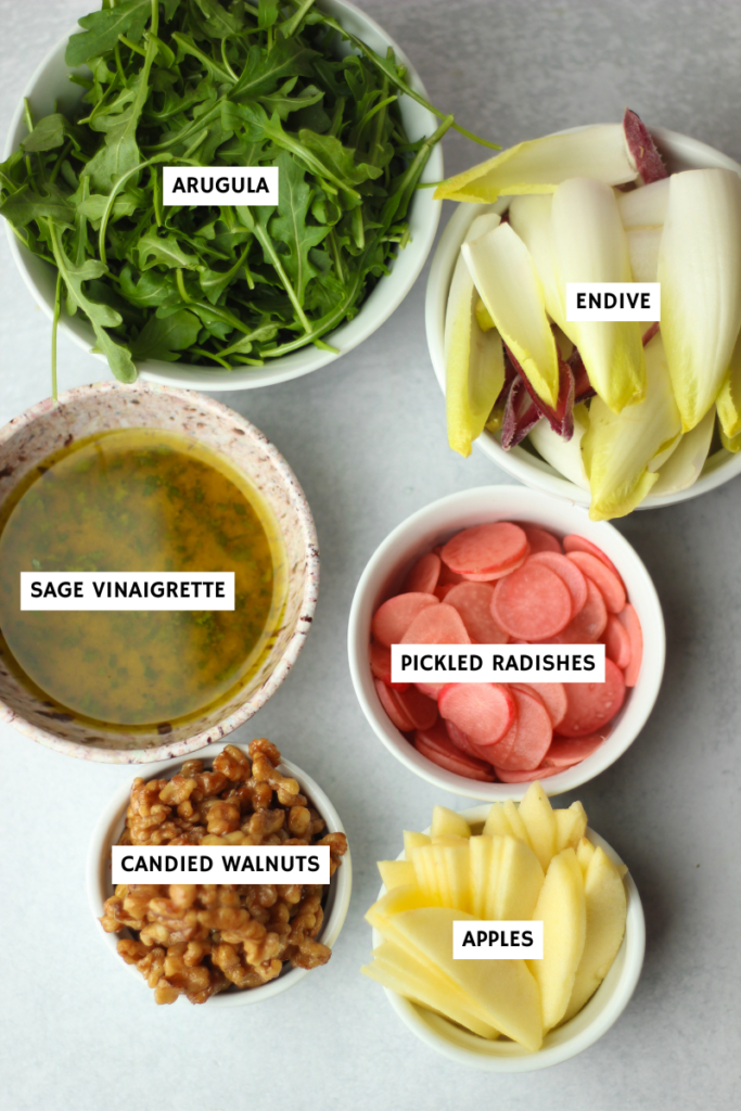 All of the ingredients needed to make this salad.