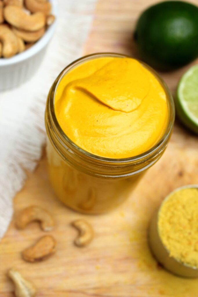 Veggie Cashew Cheese Sauce in a mason jar.