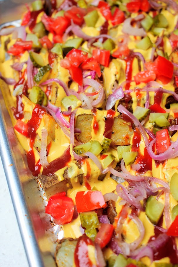 Fully loaded vegan potato wedges