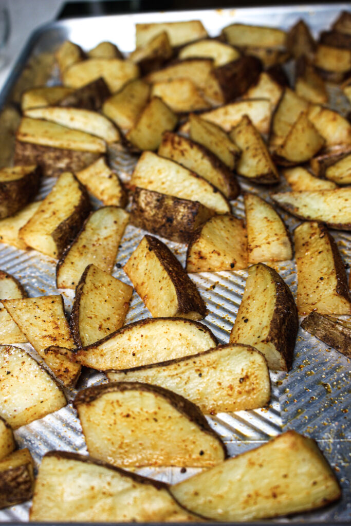 Roasted potatoes straight out of the oven.