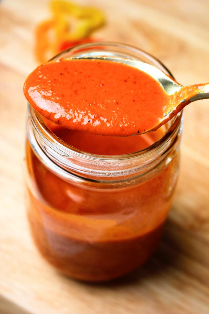 A spoonful of Chipotle and roasted red bell pepper vinaigrette