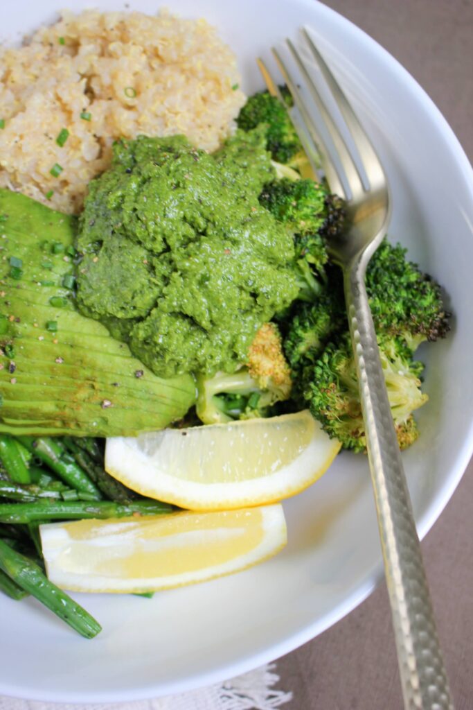 About to eat this green goddess bowl with a fork.