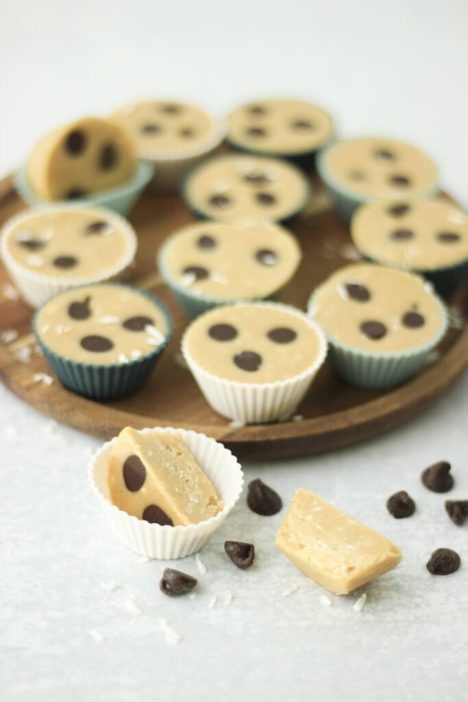 A fudge cup has been cut in half.