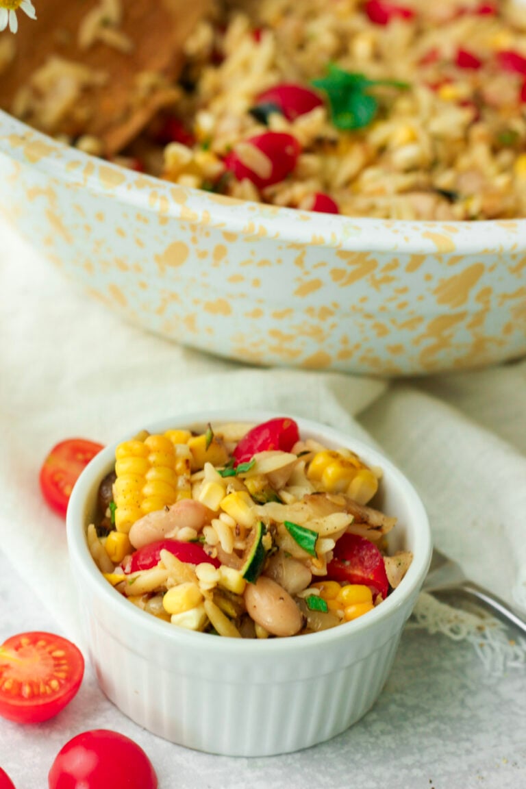 Garden Vegetable Orzo Salad (vegan)