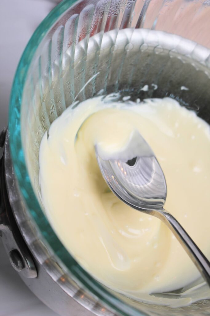 Melting the white chocolate in a bowl.