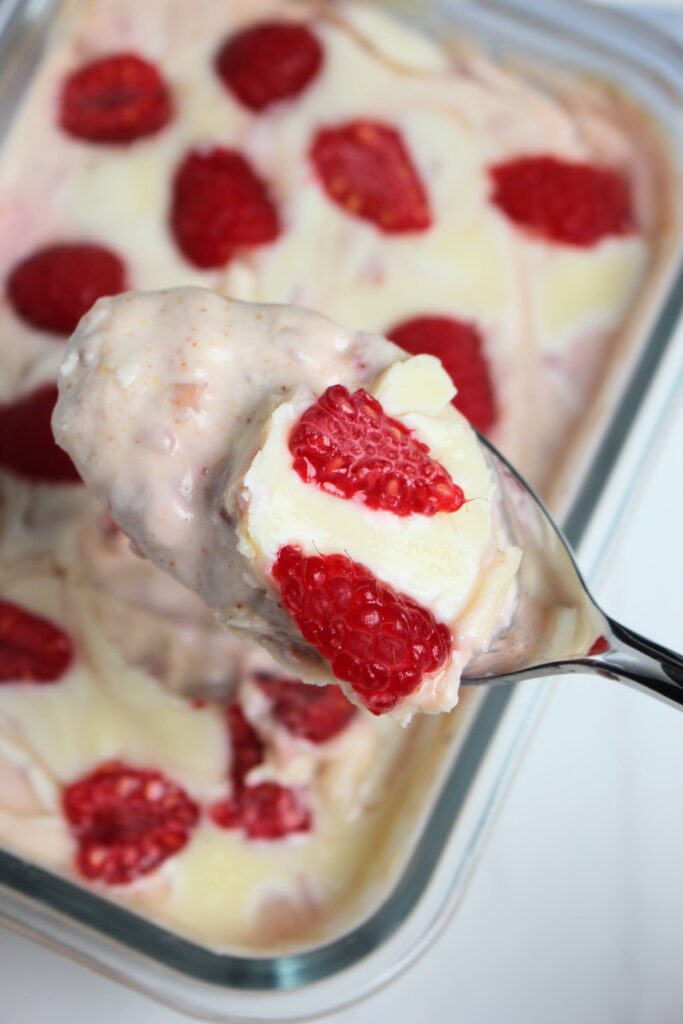 A spoonful of this raspberry parfait.