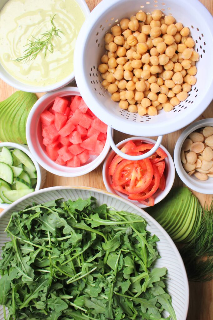 The ingredients for this arugula salad.