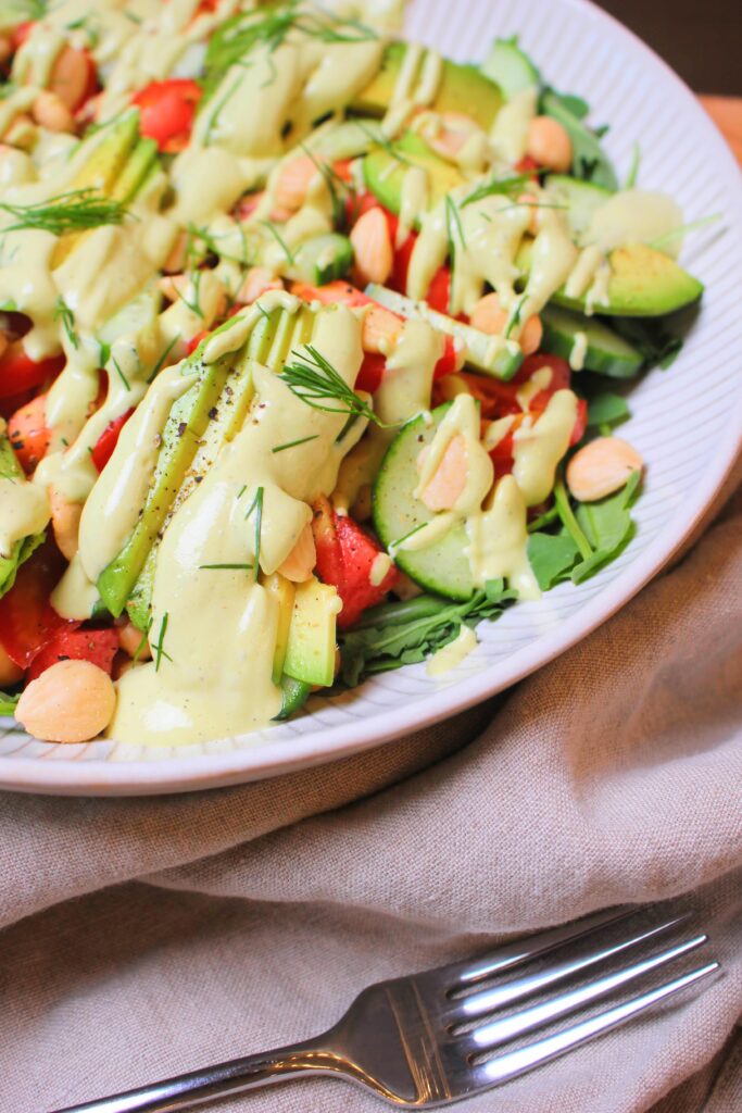 Dill dressing drizzled over this arugula salad.