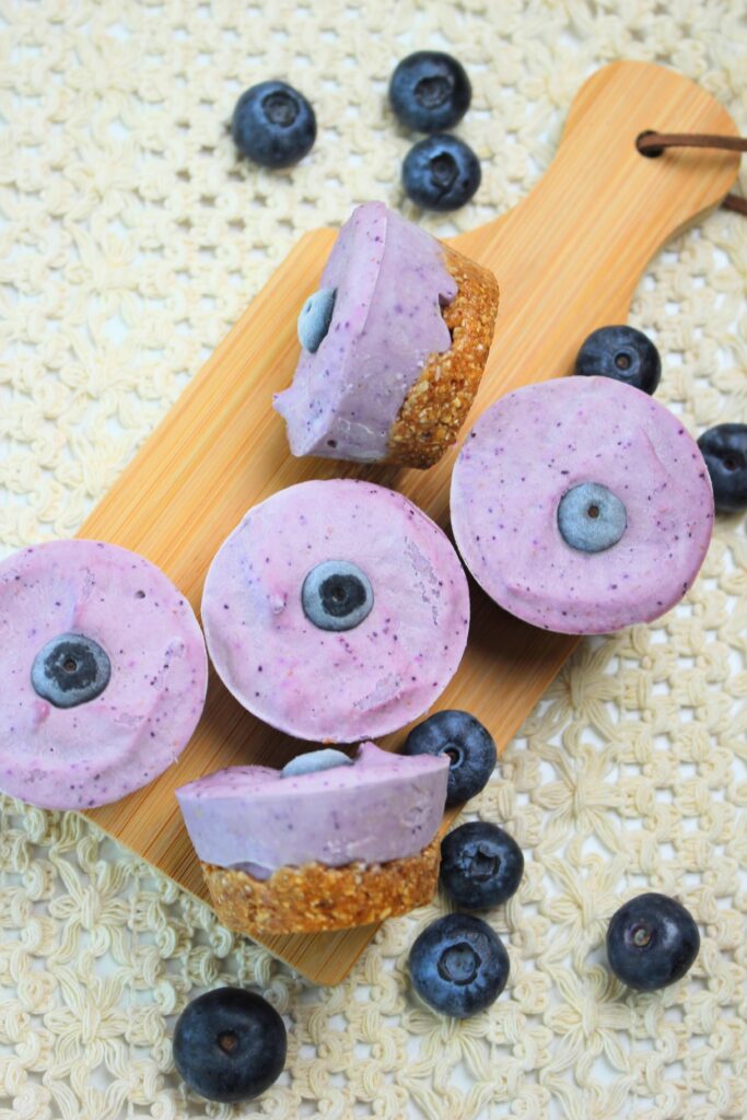 Blueberry bites laid out on a charcuterie board.