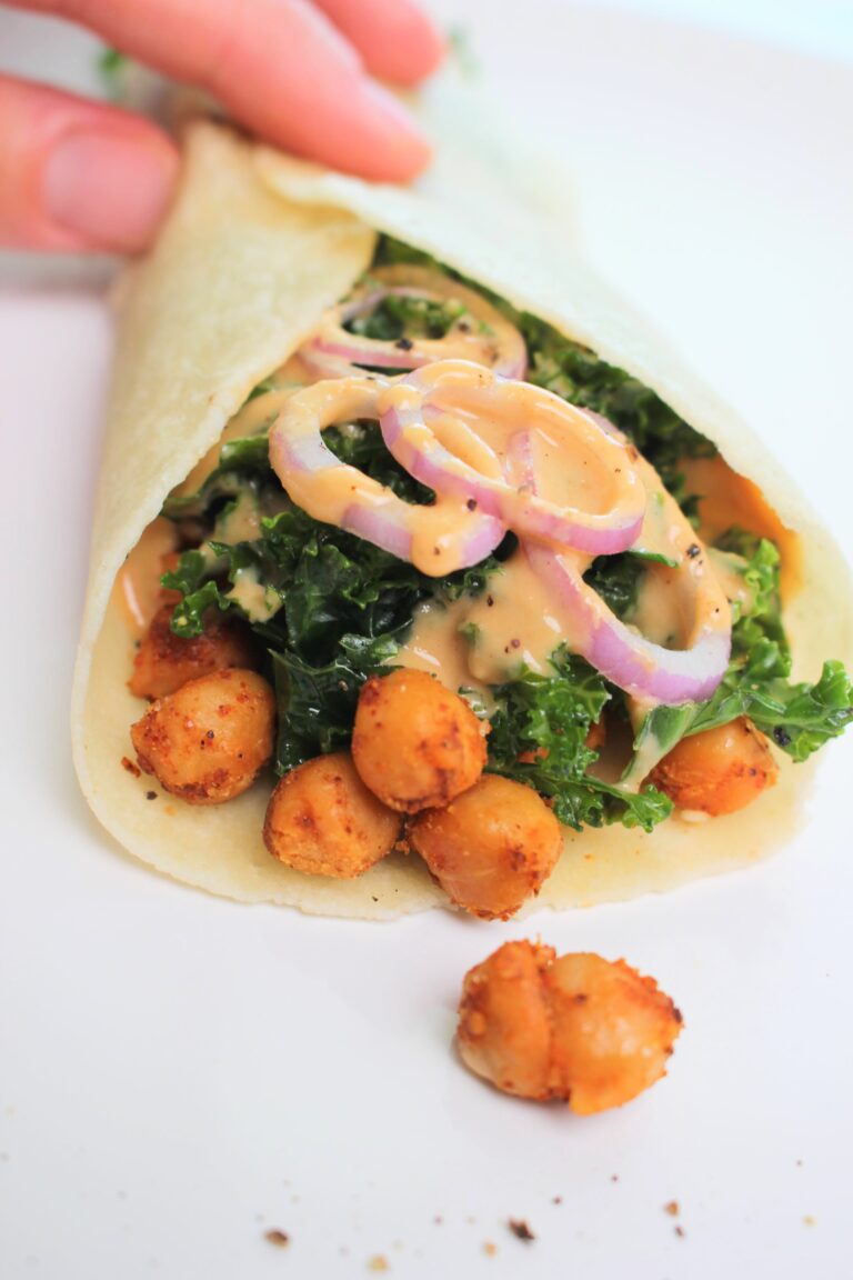 Plant-Based Chickpea and Kale Wraps with Tahini Sauce