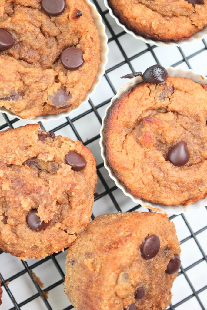 The vegan muffins on a cooling rack.