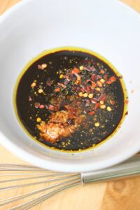 A bowl of the homemade balsamic glaze.
