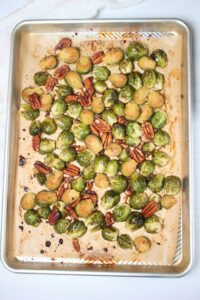 The brussels dish just came out of the oven.