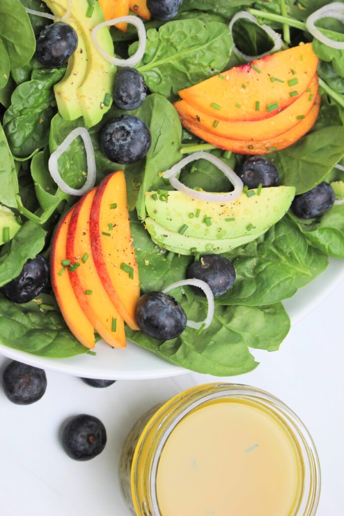 The zesty vinaigrette is all ready to go for this salad.