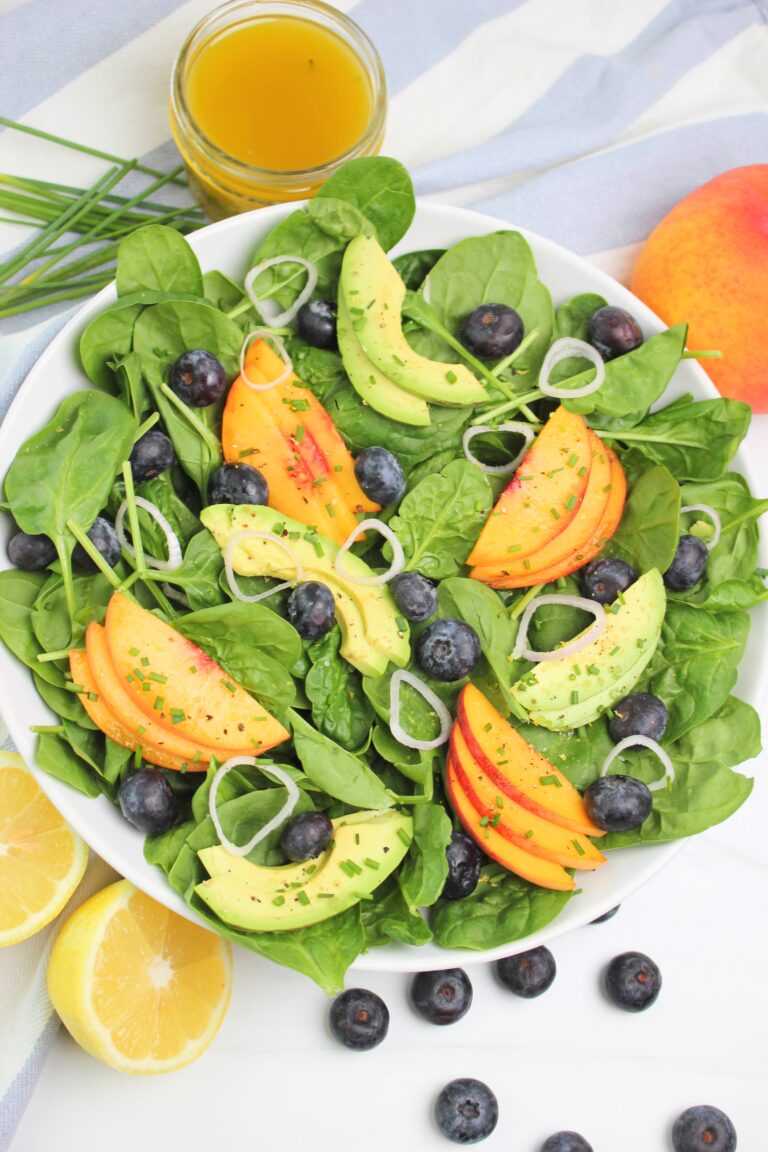 Peach Spinach Salad with Zesty Basil Vinaigrette