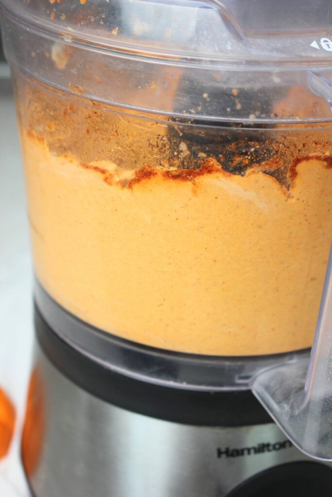 Just finished blending the pumpkin hummus in the food processor. 