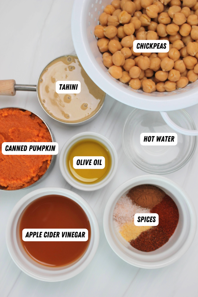 All of the ingredients you need to make this pumpkin hummus.